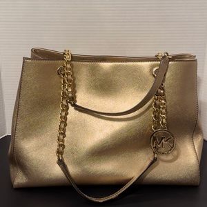 MICHAEL KORS medium, metallic gold leather tote bag